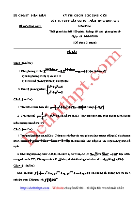 Đề thi chọn học sinh giỏi tỉnh môn Toán Lớp 12 THPT cấp cơ sở - Năm học 2009-2010 - Sở giáo dục và đào tạo Điện Biên (Có đáp án)