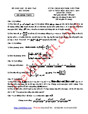 Đề thi chọn học sinh giỏi tỉnh môn Toán Lớp 12 THPT - Năm học 2013-2014 - Sở giáo dục và đào tạo Hải Dương (Có đáp án)