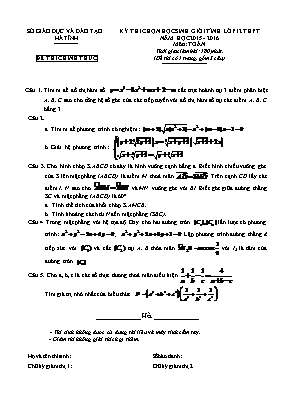 Đề thi chọn học sinh giỏi tỉnh môn Toán Lớp 12 THPT - Năm học 2015-2016 - Sở giáo dục và đào tạo Hà Tĩnh (Có đáp án)