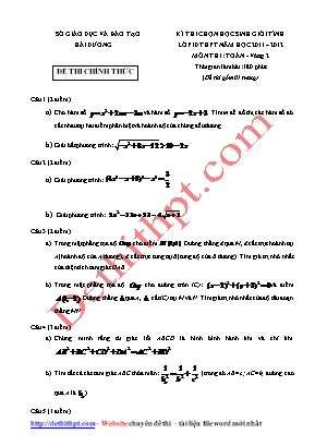 Đề thi chọn học sinh giỏi tỉnh môn Toán Lớp 12 THPT - Vòng 2 - Năm học 2011-2012 - Sở giáo dục và đào tạo Hải Dương (Có đáp án)