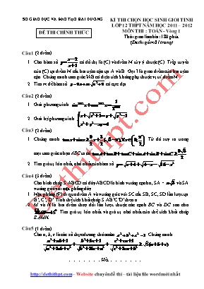 Đề thi chọn học sinh giỏi tỉnh môn Toán Lớp 12 - Vòng 1 - Năm học 2011-2012 - Sở giáo dục và đào tạo Hải Dương (Có đáp án)