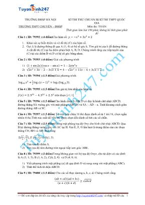 Đề thi chuẩn bị kỳ thi THPT Quốc gia môn Toán - Đại học Sư phạm Hà Nội (Có đáp án)