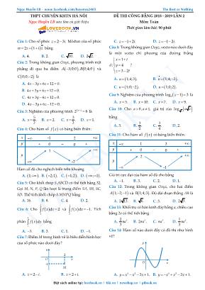 Đề thi công bằng môn Toán Lớp 12 lần 2 năm 2018 - Trường THPT chuyên KHTN Hà Nội