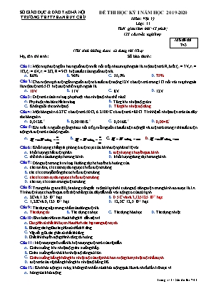 Đề thi học kỳ I môn Vật lý Lớp 11 - Mã đề 743 - Năm học 2019-2020 - Trường THPT Phan Huy Chú (Có đáp án)