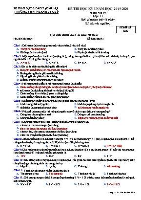 Đề thi học kỳ I môn Vật lý Lớp 11 - Mã đề 896 - Năm học 2019-2020 - Trường THPT Phan Huy Chú (Có đáp án)