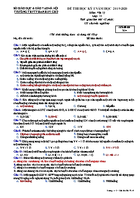Đề thi học kỳ I môn Vật lý Lớp 11 - Mã đề 914 - Năm học 2019-2020 - Trường THPT Phan Huy Chú (Có đáp án)