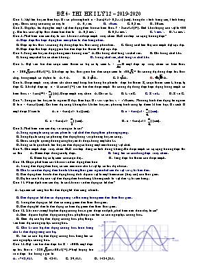 Đề thi học kỳ I môn Vật lý Lớp 12 - Đề 4 - Năm học 2019-2020