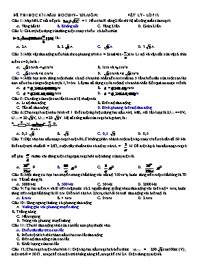 Đề thi học kỳ I môn Vật lý Lớp 12 - Năm học 2019-2020 (Kèm đáp án)