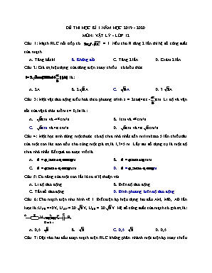 Đề thi học kỳ I môn Vật lý Lớp 12 - Năm học 2019-2020