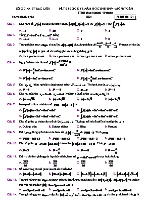 Đề thi học kỳ II môn Toán Lớp 12 - Mã đề 101 - Năm học 2018-2019 - Sở giáo dục và đào tạo Bạc Liêu