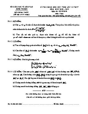 Đề thi học sinh giỏi cấp tỉnh môn Toán Lớp 12 THPT - Năm học 2018-2019 - Sở giáo dục và đào tạo Bình Thuận (Có đáp án)