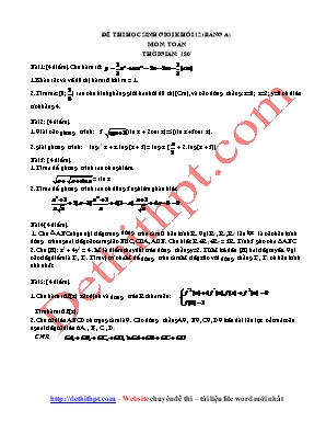 Đề thi học sinh giỏi môn Toán Khối 12 - Bảng A (Có đáp án)