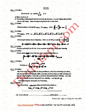 Đề thi học sinh giỏi môn Toán Khối 12 - Ngô Quốc Khánh (Có đáp án)