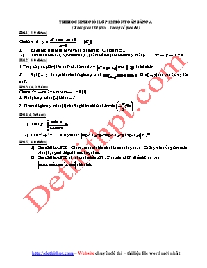 Đề thi học sinh giỏi môn Toán Khối 12 THPT - Bảng A (Có đáp án)