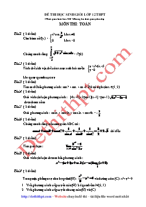 Đề thi học sinh giỏi môn Toán Khối 12 THPT (Có đáp án)