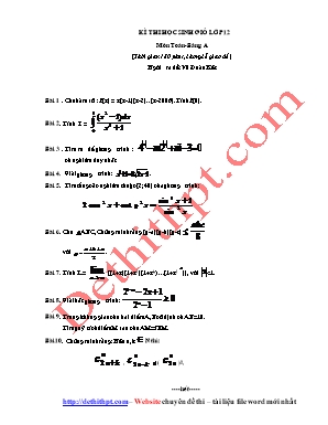 Đề thi học sinh giỏi môn Toán Lớp 12 - Bảng A - Vũ Đoàn Kết (Có đáp án)