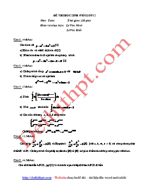 Đề thi học sinh giỏi môn Toán Lớp 12 - Lê Văn Minh (Có đáp án)