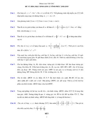 Đề thi học sinh giỏi môn Toán Lớp 12 - Năm học 2018-2019 - Sở giáo dục và đào tạo Vĩnh Phúc (Có đáp án)