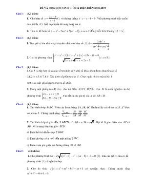 Đề thi học sinh giỏi môn Toán Lớp 12 - Năm học 2018-2019 - Sở giáo dục và đào tạo Điện Biên (Có đáp án)