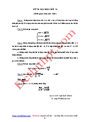 Đề thi học sinh giỏi môn Toán Lớp 12 - Ngô Quốc Khánh (Có đáp án)