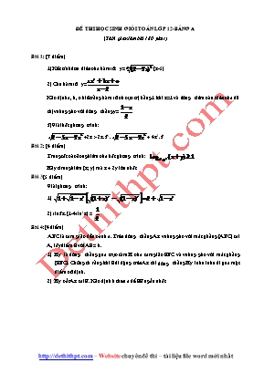 Đề thi học sinh giỏi môn Toán Lớp 12 THPT - Bảng A (Có đáp án)