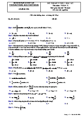 Đề thi kết thúc học kỳ môn Toán Lớp 12 - Mã đề 006