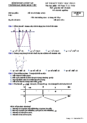 Đề thi kết thúc học phần môn KS Toán 12 - Mã đề 271 - Năm học 2019-2020 - Cao đẳng Bách Việt