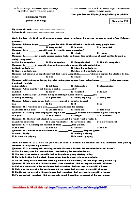 Đề thi khảo môn Tiếng Anh Lớp 12 - Mã đề 999 - Năm học 2019-2020 - Trường THPT Thăng Long