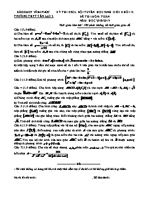 Đề thi khảo sát chất lượng đội tuyển học sinh giỏi môn Toán Lớp 12 - Năm học 2018-2019 - Trường THPT Yên Lạc 2 (Có đáp án)