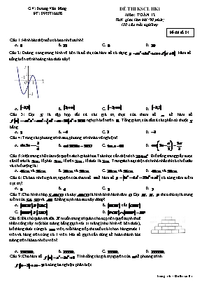 Đề thi khảo sát chất lượng học kỳ I môn Toán Lớp 12 - Đề thi số 01 - Dương Văn Đông