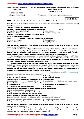 Đề thi khảo sát chất lượng môn Tiếng Anh Lớp 12 - Mã đề 816 - Năm học 2019-2020 - Sở giáo dục và đào tạo Hưng Yên