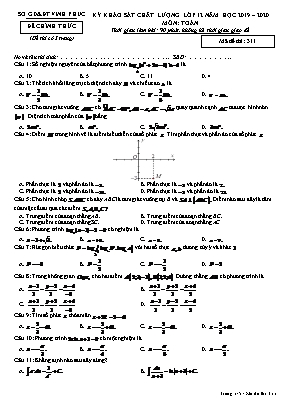 Đề thi khảo sát chất lượng môn Toán Lớp 12 - Mã đề 311 - Năm học 2019-2020 - Sở giáo dục và đào tạo Vĩnh Phúc