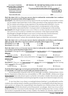 Đề thi khảo sát chất lượng ôn thi THPT Quốc gia tháng 3 môn Tiếng Anh Lớp 12 - Mã đề 002 - Năm học 2018-2019 - Trường THPT Tam Đảo 2