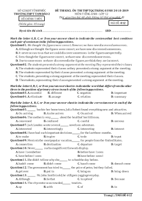 Đề thi khảo sát chất lượng ôn thi THPT Quốc gia tháng 3 môn Tiếng Anh Lớp 12 - Mã đề 012 - Năm học 2018-2019 - Trường THPT Tam Đảo 2