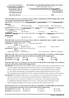 Đề thi khảo sát chất lượng ôn thi THPT Quốc gia tháng 3 môn Tiếng Anh Lớp 12 - Mã đề 001 - Năm học 2018-2019 - Trường THPT Tam Đảo 2