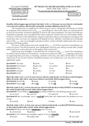Đề thi khảo sát chất lượng ôn thi THPT Quốc gia tháng 3 môn Tiếng Anh Lớp 12 - Mã đề 007 - Năm học 2018-2019 - Trường THPT Tam Đảo 2