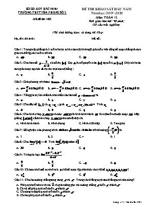 Đề thi khảo sát đầu năm môn Toán Lớp 12 - Mã đề 485 - Năm học 2019-2020 - Trường THPT Yên Phong 2