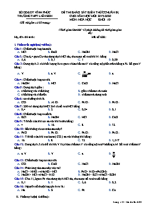 Đề thi khảo sát kiến thức chuẩn bị cho năm học mới môn Hóa học Lớp 10 - Mã đề 628 - Năm học 2019-2020 - Trường THPT Liễn Sơn