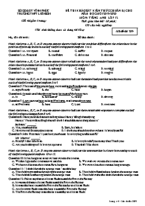 Đề thi khảo sát kiến thức chuẩn bị cho năm học mới môn Tiếng Anh Lớp 12 - Mã đề 209 - Năm học 2019-2020 - Trường THPT Liễn Sơn