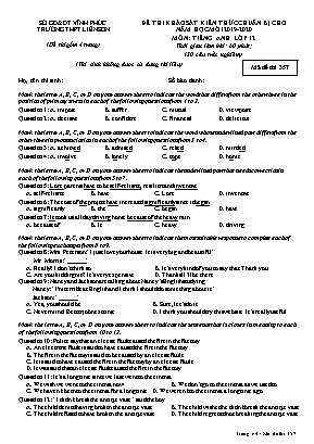 Đề thi khảo sát kiến thức chuẩn bị cho năm học mới môn Tiếng Anh Lớp 12 - Mã đề 357 - Năm học 2019-2020 - Trường THPT Liễn Sơn