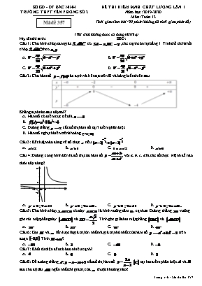 Đề thi kiểm định chất lượng lần 1 môn Toán Lớp 12 - Mã đề 357 - Năm học 2019-2020 - Trường THPT Yên Phong số 2