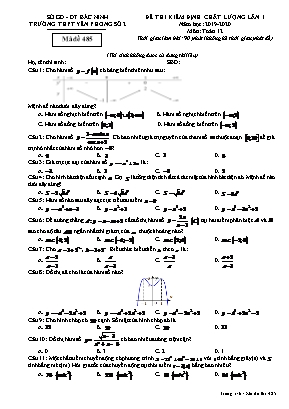 Đề thi kiểm định chất lượng lần 1 môn Toán Lớp 12 - Mã đề 485 - Năm học 2019-2020 - Trường THPT Yên Phong số 2