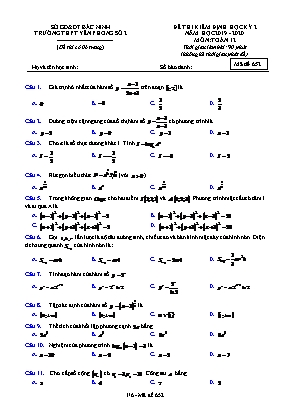 Đề thi kiểm định học kỳ II môn Toán Lớp 12 - Mã đề 652 - Năm học 2019-2020 - Trường THPT Yên Phong số 2