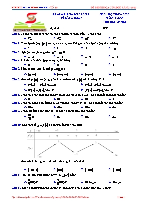 Đề thi minh họa THPT Quốc gia môn Toán lần 2 - Năm học 2019-2020 (Có đáp án)