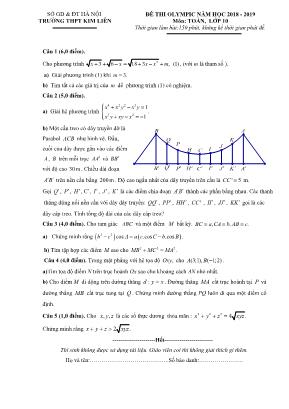 Đề thi olympic môn Toán Lớp 10 - Năm học 2018-2019 - Trường THPT Kim Liên (Có đáp án)