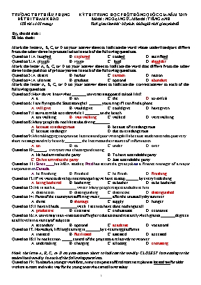 Đề thi tham khảo THPT Quốc gia môn Tiếng Anh năm 2019 - Trường THPT Hiếu Phụng (Kèm đáp án)