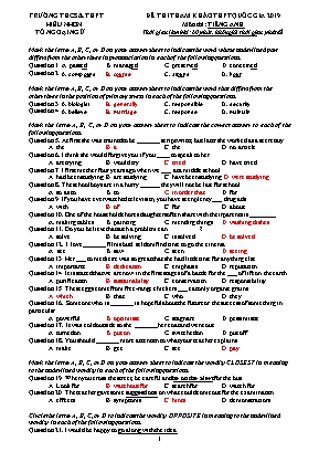 Đề thi tham khảo THPT Quốc gia môn Tiếng Anh năm 2019 - Trường THCS và THPT Hiếu Nhơn (Kèm đáp án)