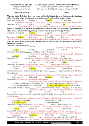 Đề thi tham khảo THPT Quốc gia môn Tiếng Anh năm 2020 - Đỗ Bình (Có đáp án)