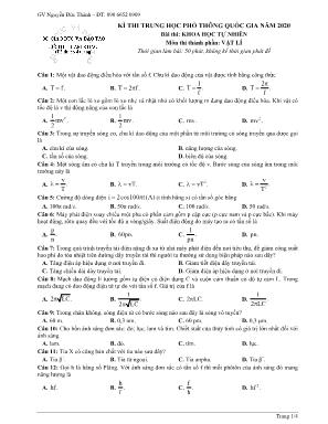 Đề thi tham khảo THPT Quốc gia môn Vật lý năm 2020 - Nguyễn Đức Thành