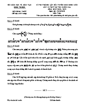 Đề thi thành lập học sinh giỏi dự thi Quốc gia môn Toán Lớp 12 THPT - Năm học 2018-2019 - Sở giáo dục và đào tạo Bình Thuận (Có đáp án)